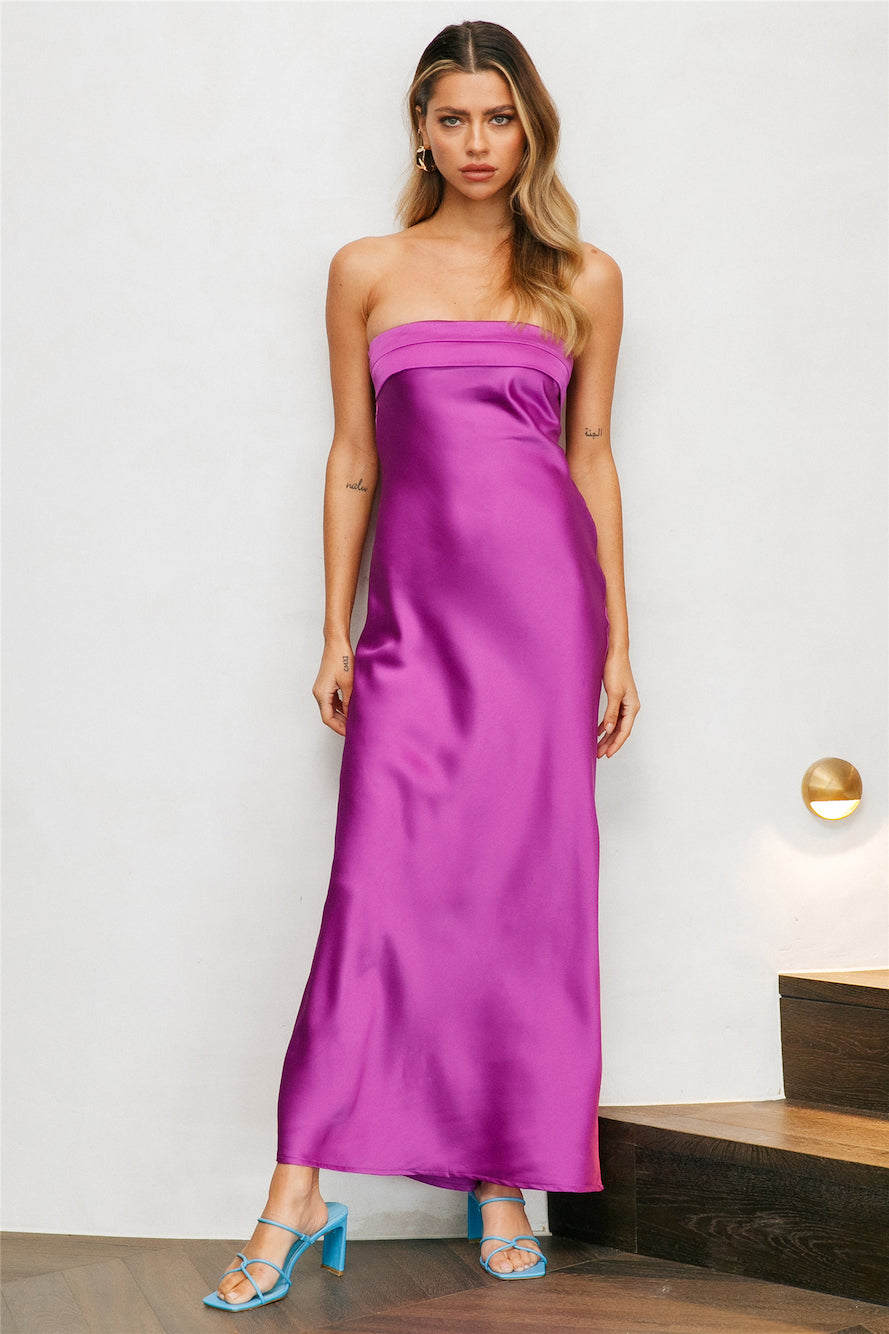 Cool Call Satin Maxi Dress Purple