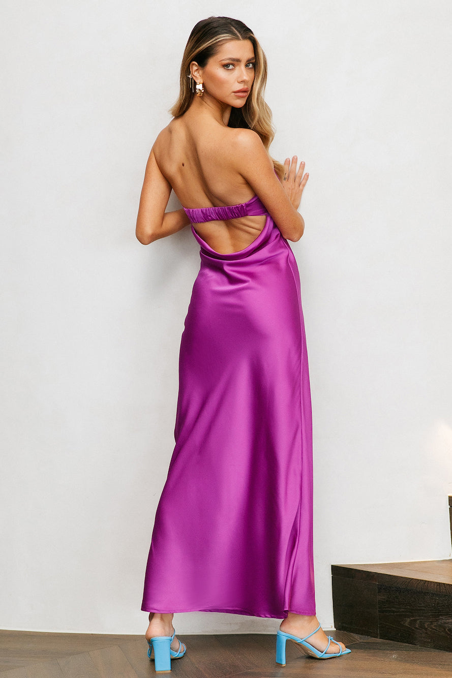 Cool Call Satin Maxi Dress Purple