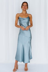 A Little Whisper Satin Midi Dress Blue