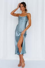 A Little Whisper Satin Midi Dress Blue