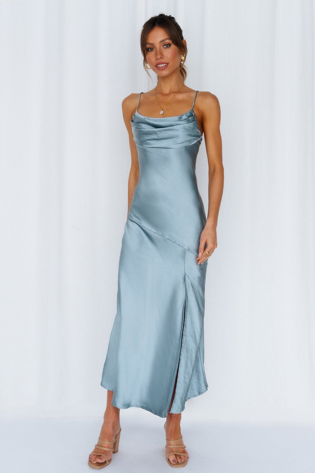 A Little Whisper Satin Midi Dress Blue