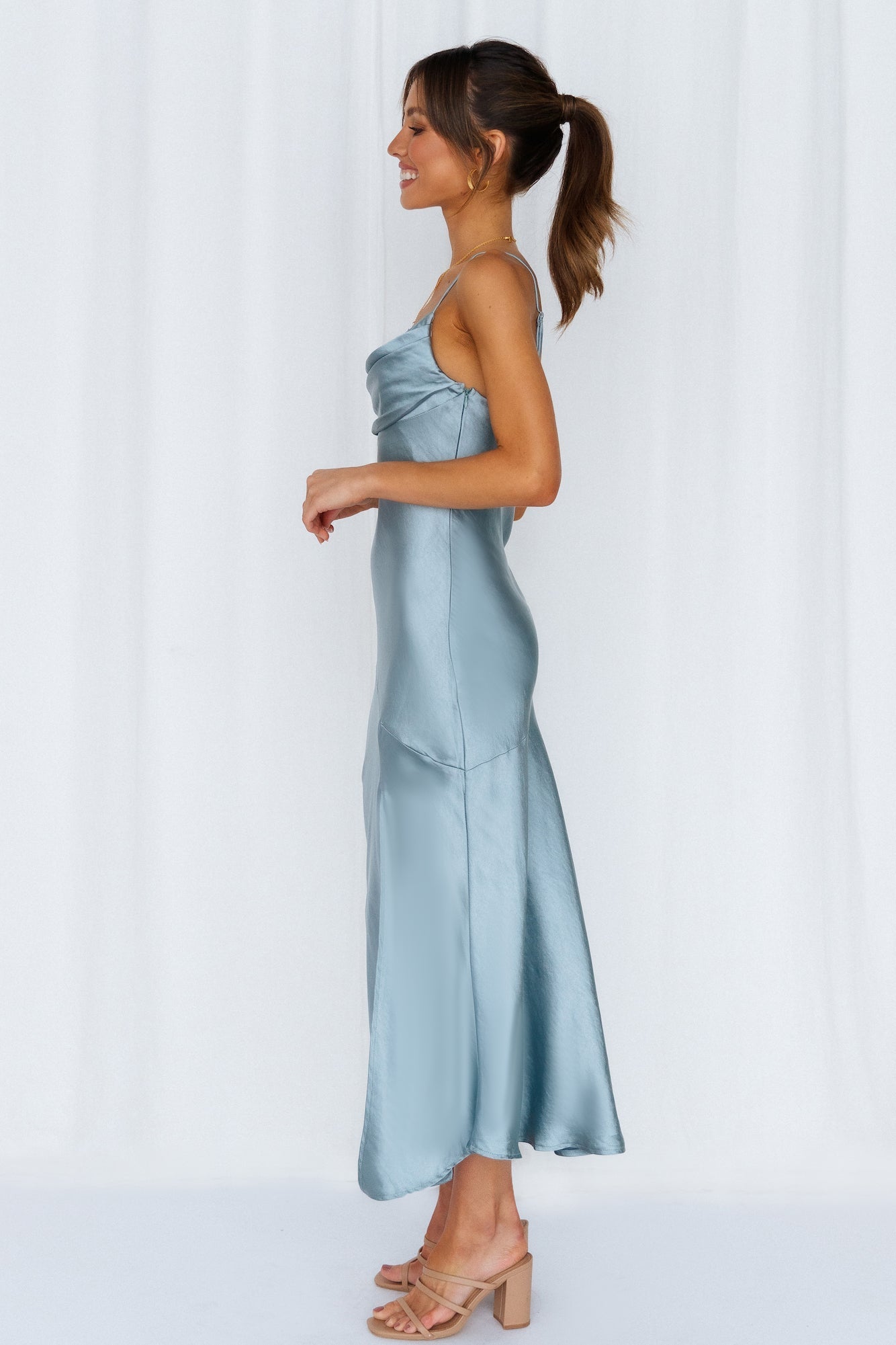 A Little Whisper Satin Midi Dress Blue