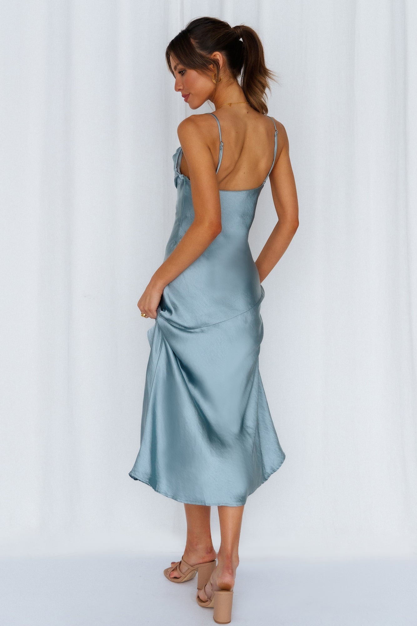 A Little Whisper Satin Midi Dress Blue