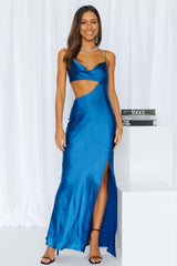 Oceanic Eyes Satin Maxi Dress Royal Blue