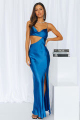 Oceanic Eyes Satin Maxi Dress Royal Blue