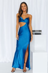 Oceanic Eyes Satin Maxi Dress Royal Blue