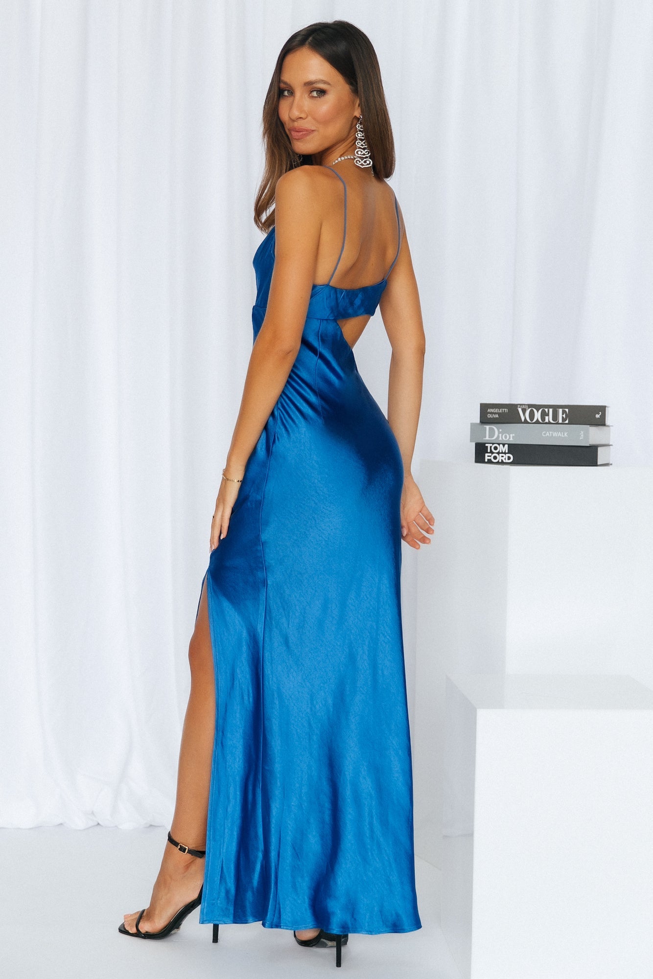 Oceanic Eyes Satin Maxi Dress Royal Blue