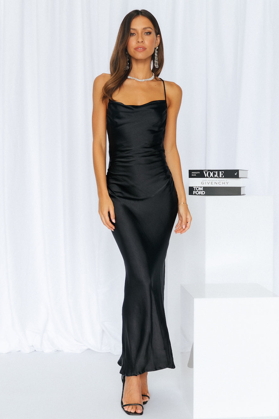 Kissin All Night Satin Maxi Dress Black