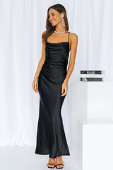 Kissin All Night Satin Maxi Dress Black