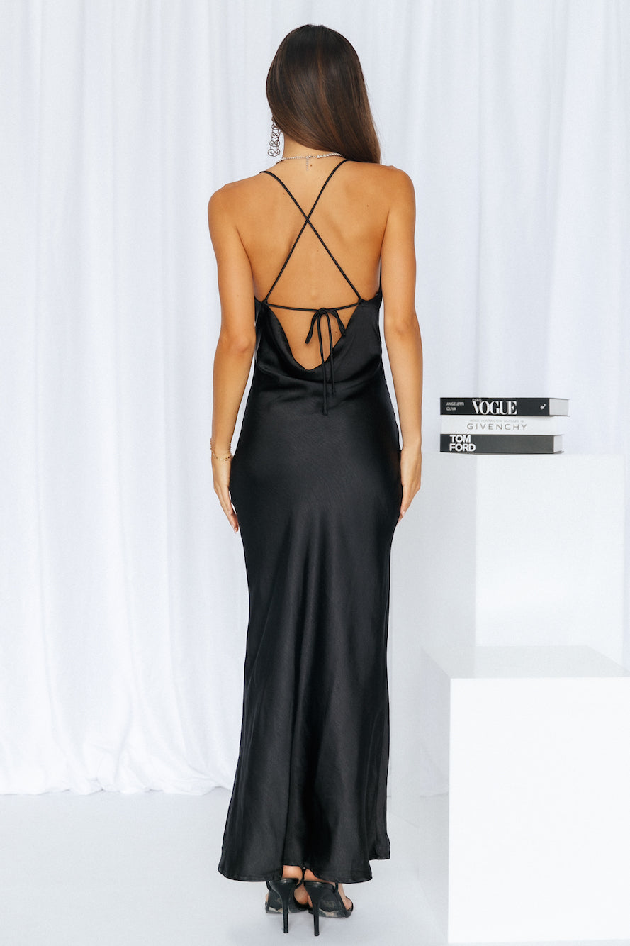 Kissin All Night Satin Maxi Dress Black