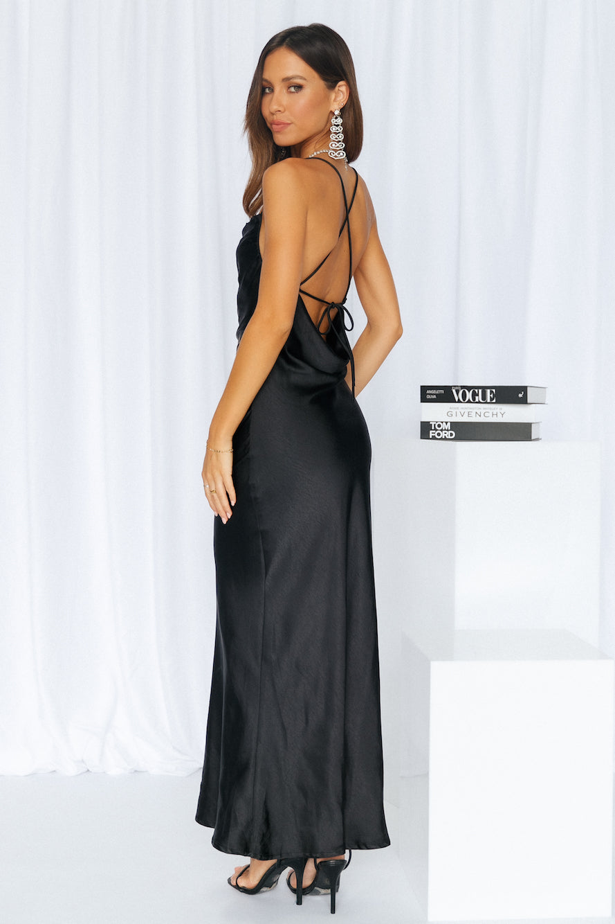 Kissin All Night Satin Maxi Dress Black