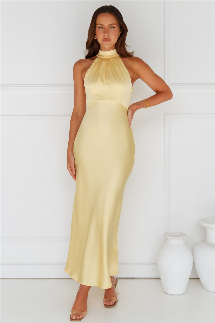 Exclusive Star Satin Maxi Dress Yellow