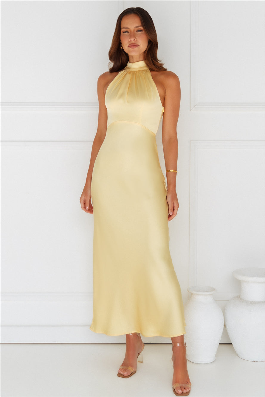 Exclusive Star Satin Maxi Dress Yellow