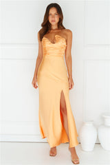 Happy Glow Strapless Satin Maxi Dress Orange