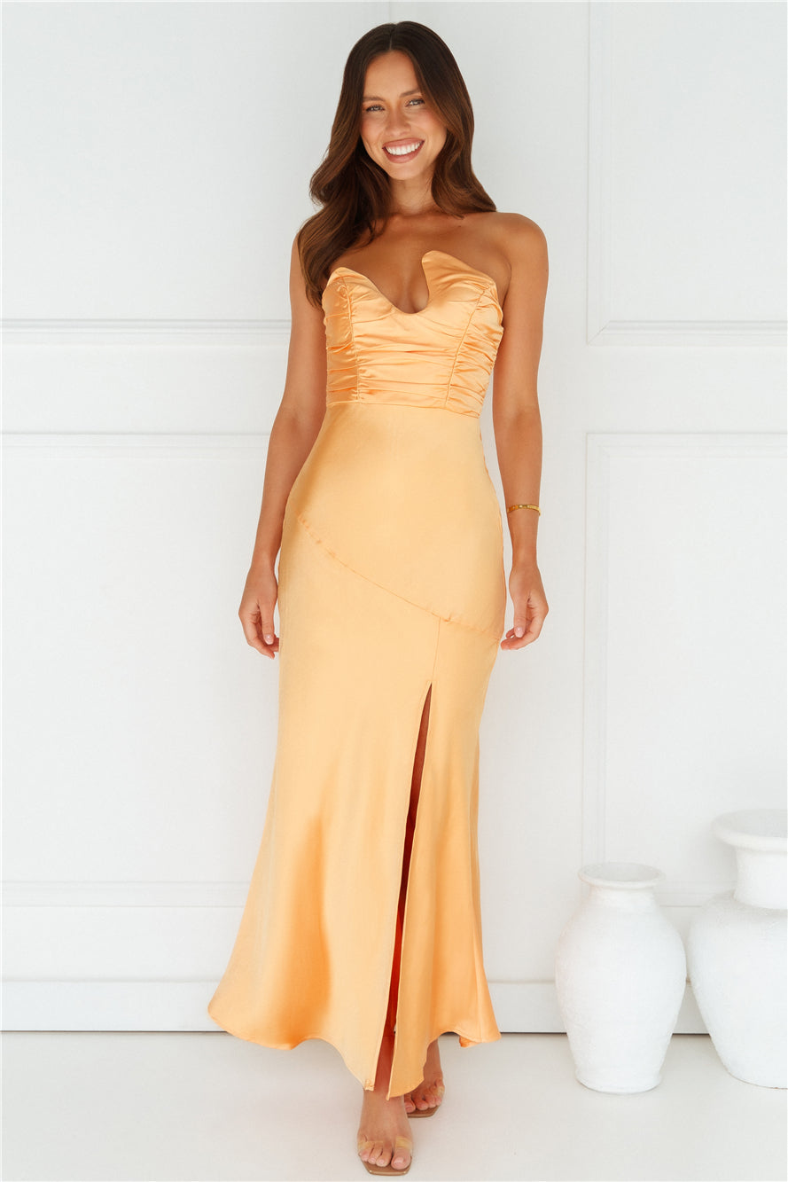 Happy Glow Strapless Satin Maxi Dress Orange