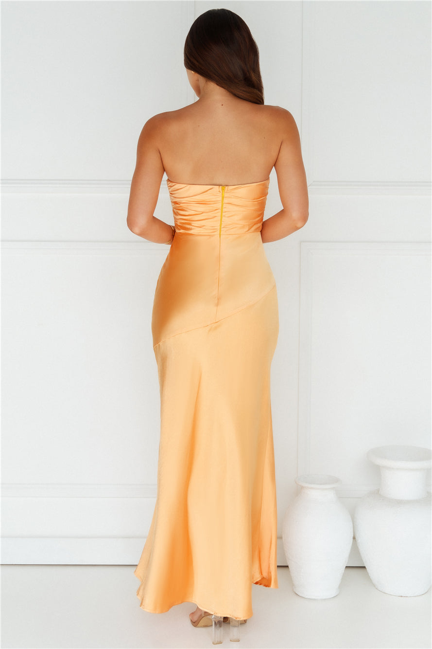 Happy Glow Strapless Satin Maxi Dress Orange