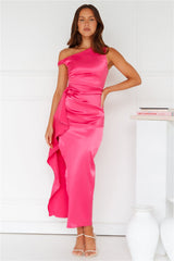 Lavinia Off Shoulder Satin Midi Dress Pink