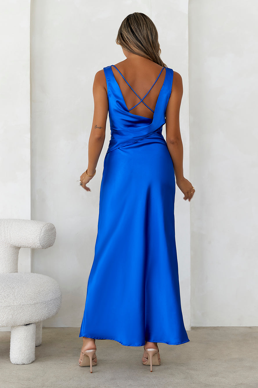 Indigo Fields Satin Maxi Dress Blue