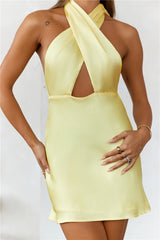 Call Me Later Satin Mini Dress Yellow