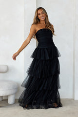 Hidden Opal Strapless Tulle Maxi Dress Black