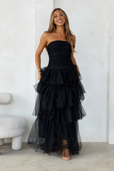 Hidden Opal Strapless Tulle Maxi Dress Black