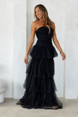 Hidden Opal Strapless Tulle Maxi Dress Black