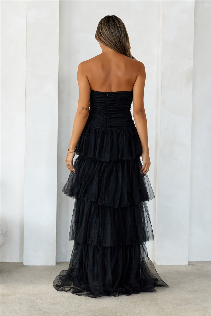 Hidden Opal Strapless Tulle Maxi Dress Black