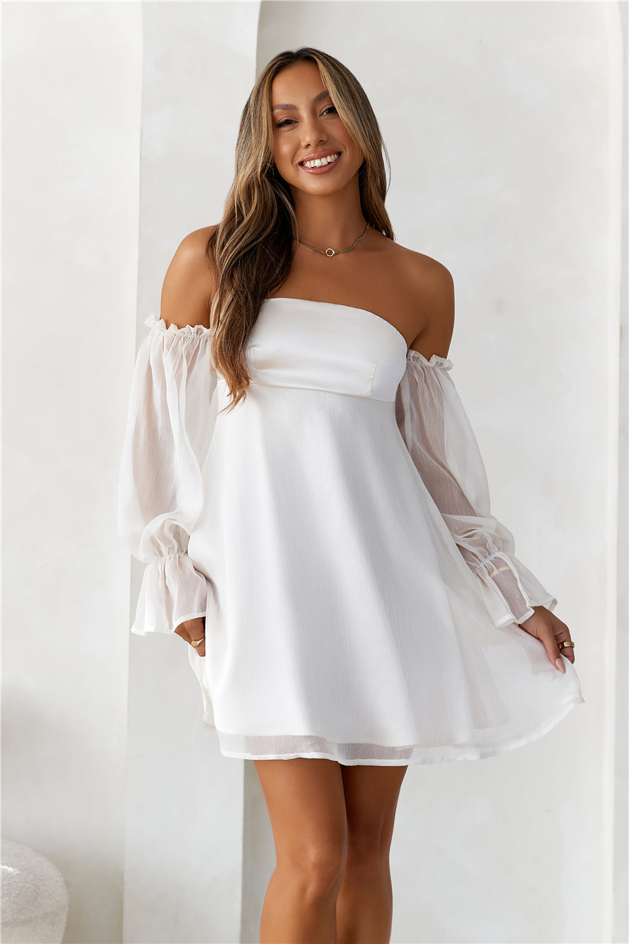 Delicate Soul Off Shoulder Mini Dress Beige