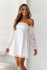 Delicate Soul Off Shoulder Mini Dress Beige