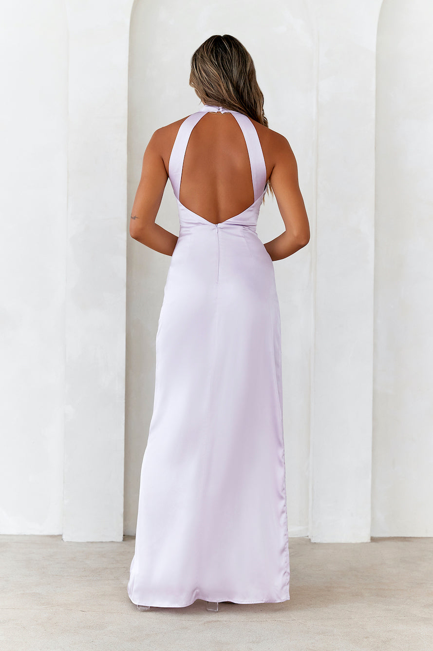 DEAR EMILIA Look At Me Satin Maxi Dress Lilac