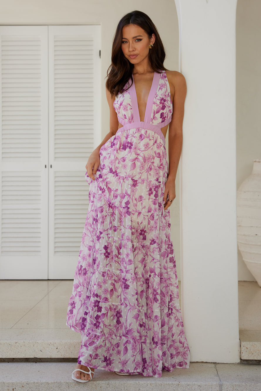 Forward Fashion Maxi Dress Purple Floral