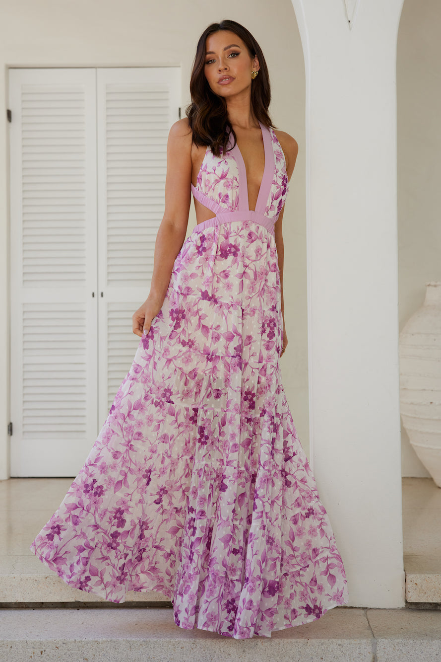 Forward Fashion Maxi Dress Purple Floral