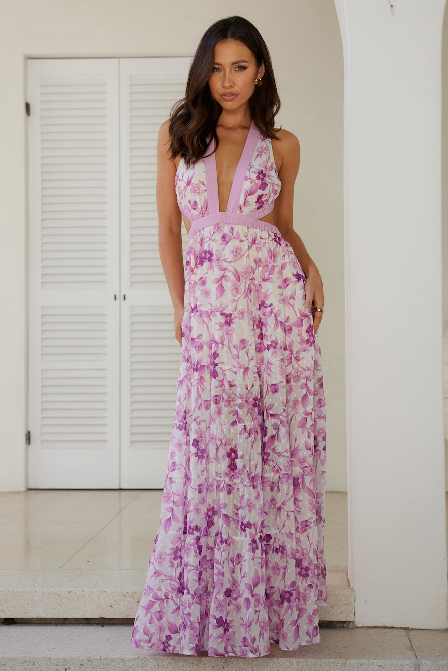 Forward Fashion Maxi Dress Purple Floral