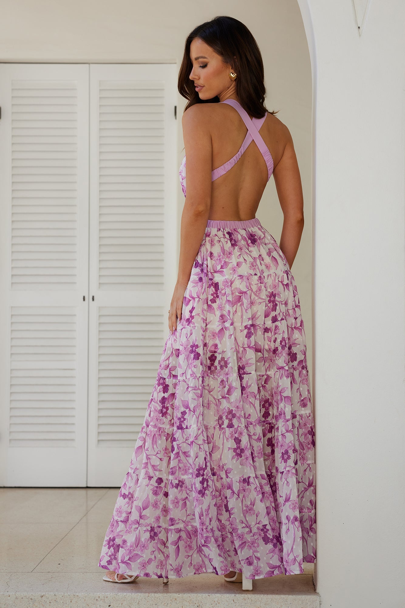 Forward Fashion Maxi Dress Purple Floral