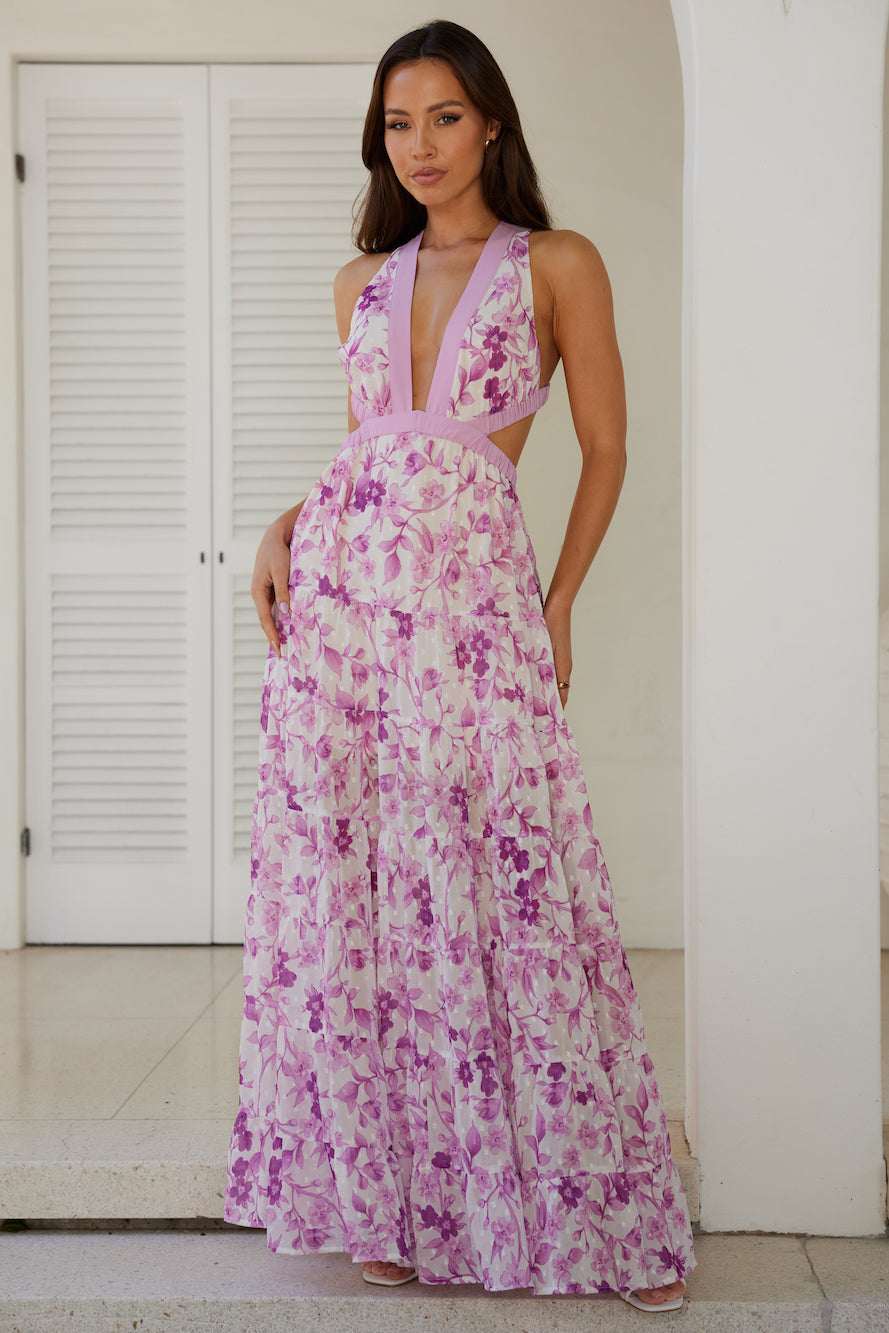 Forward Fashion Maxi Dress Purple Floral