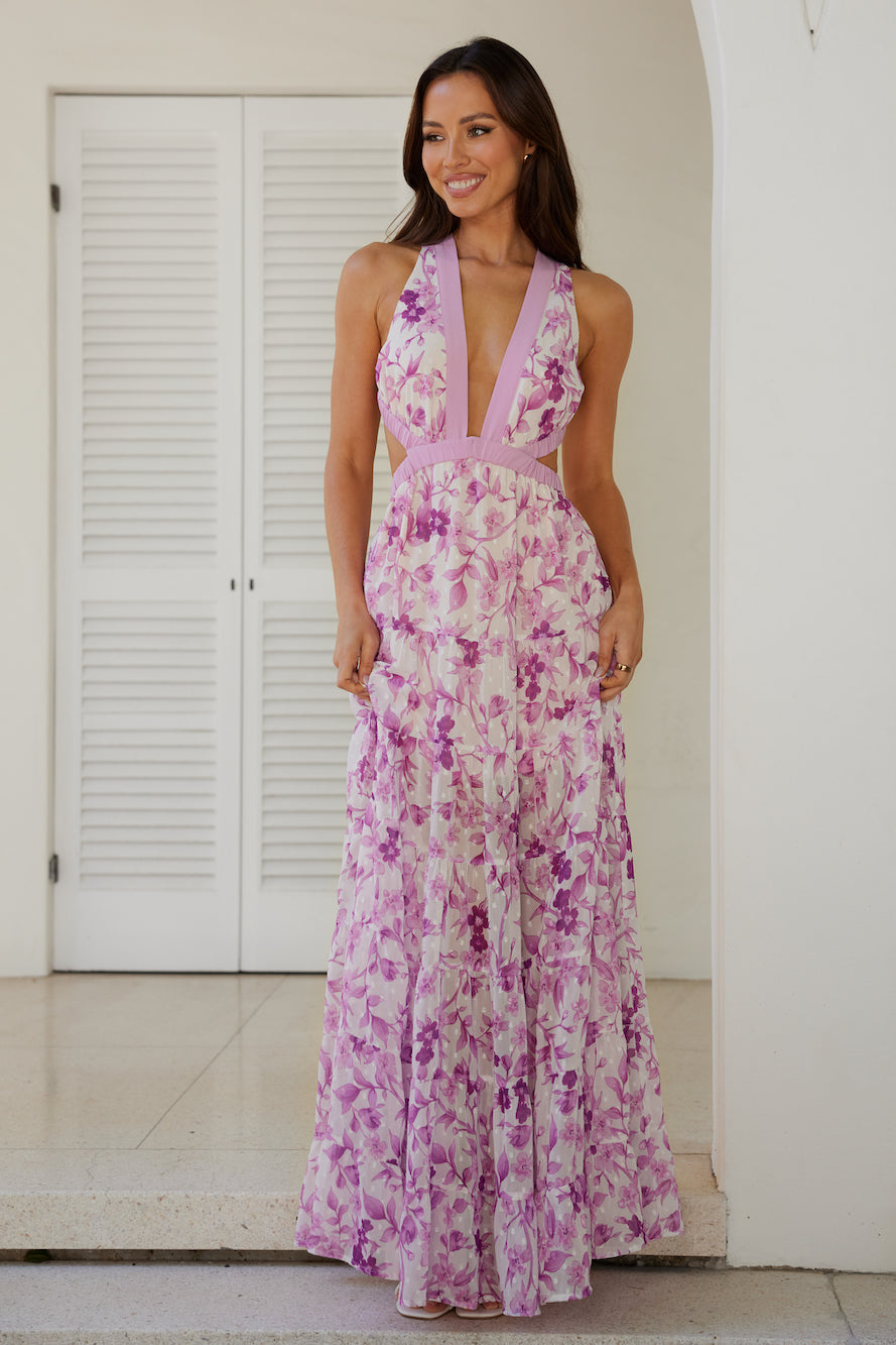 Forward Fashion Maxi Dress Purple Floral