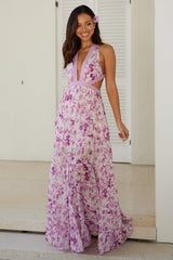 Forward Fashion Maxi Dress Purple Floral