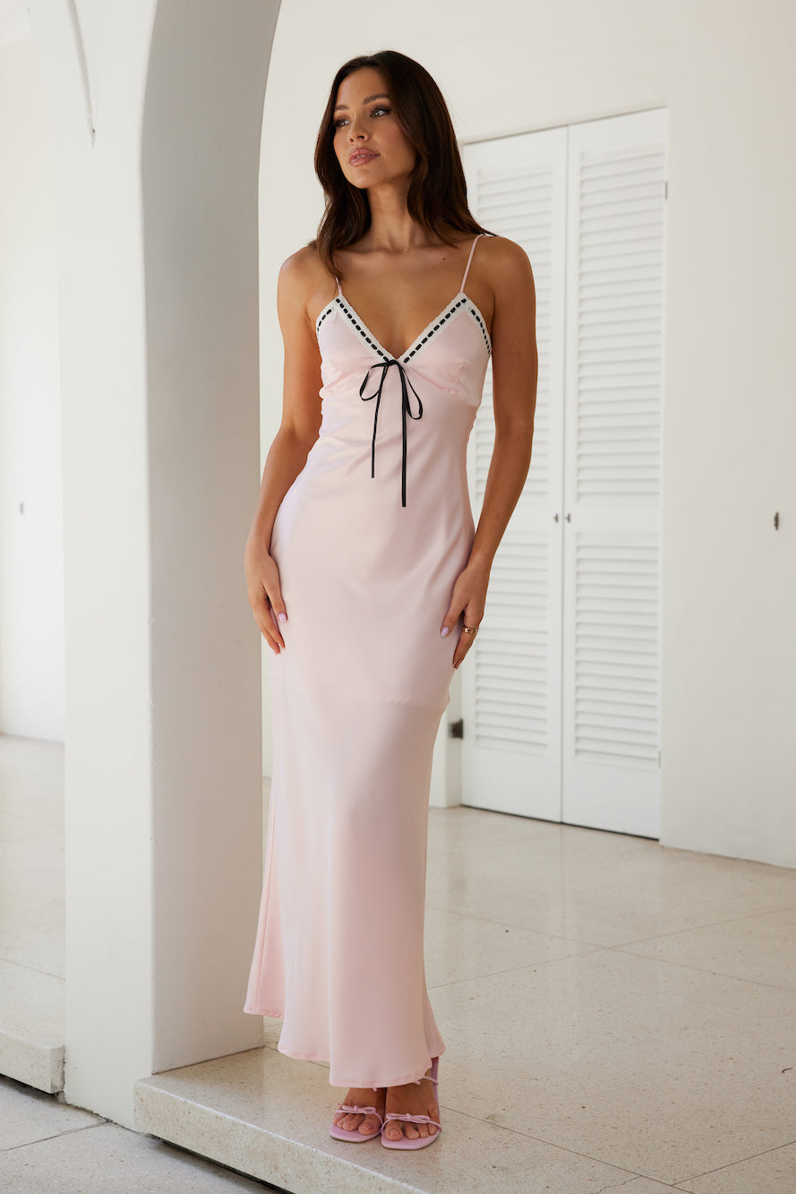 Night Hour Satin Maxi Dress Pink