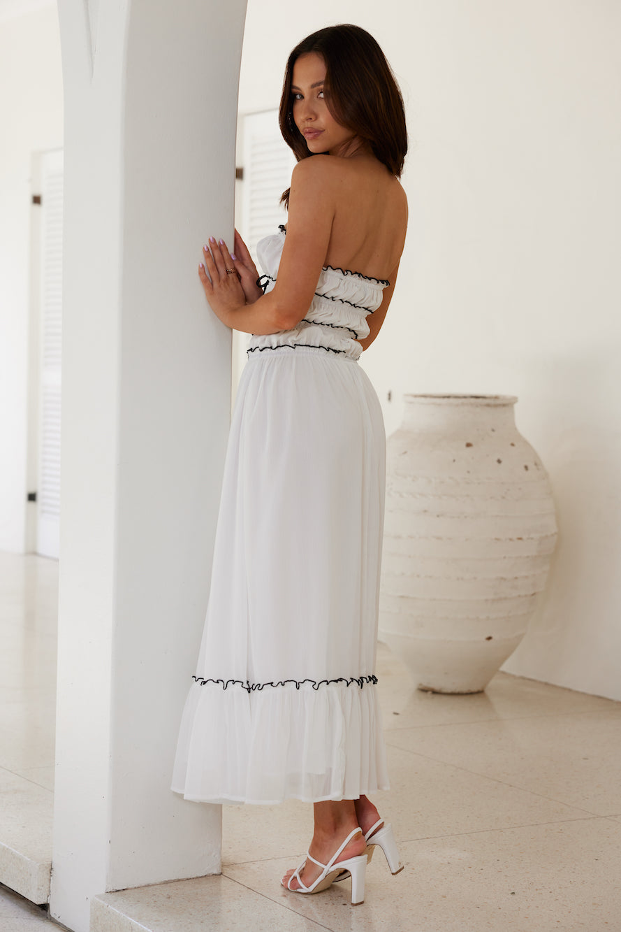 Garden Goddess Strapless Maxi Dress White