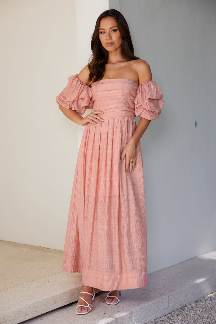 Birthday Weekend Off Shoulder Maxi Dress Peach