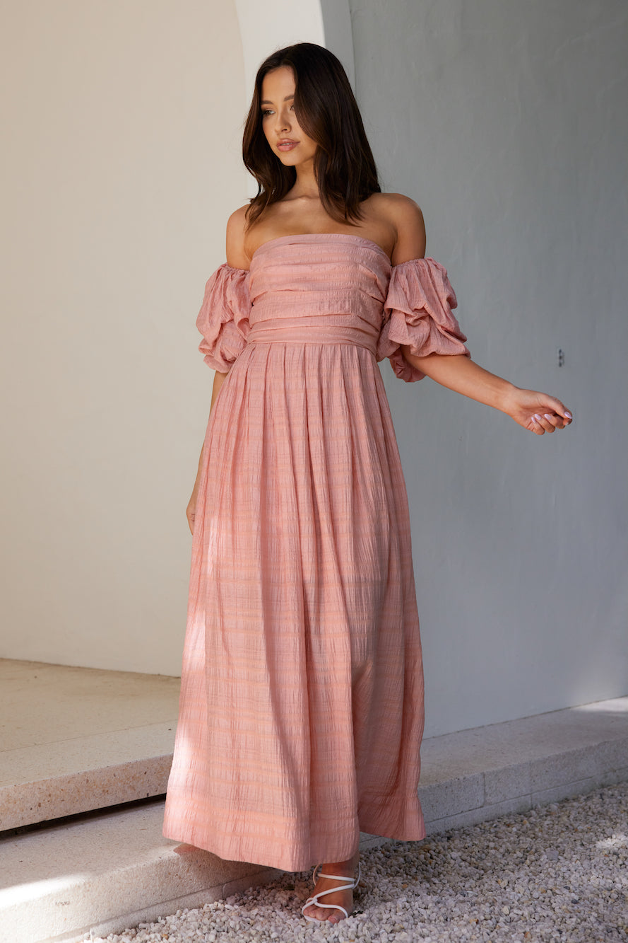 Birthday Weekend Off Shoulder Maxi Dress Peach