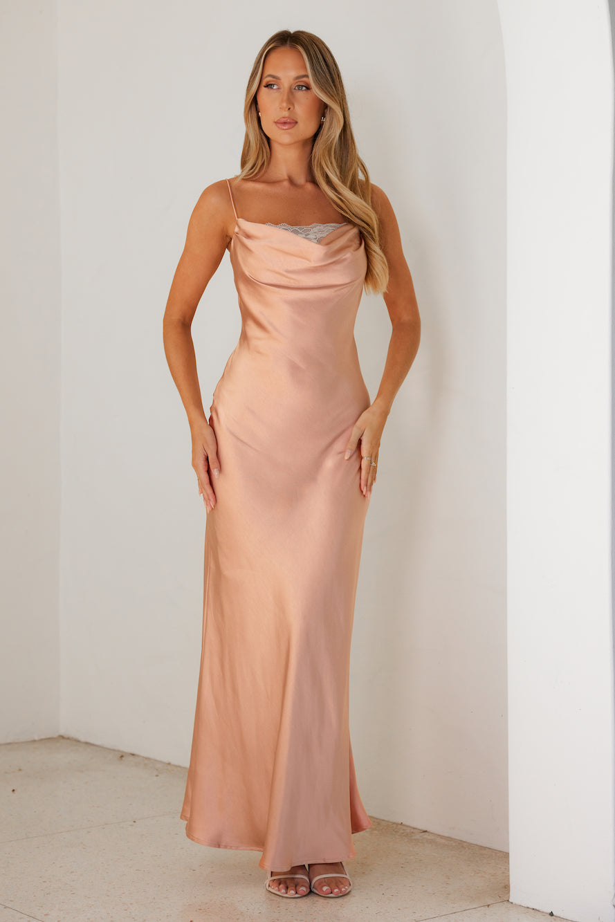 Events Of Class Satin Maxi Dress Peach