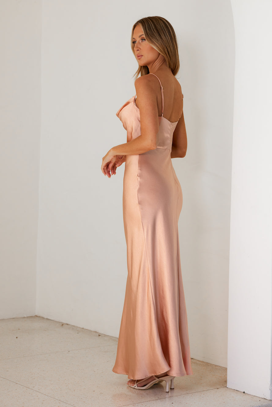 Events Of Class Satin Maxi Dress Peach