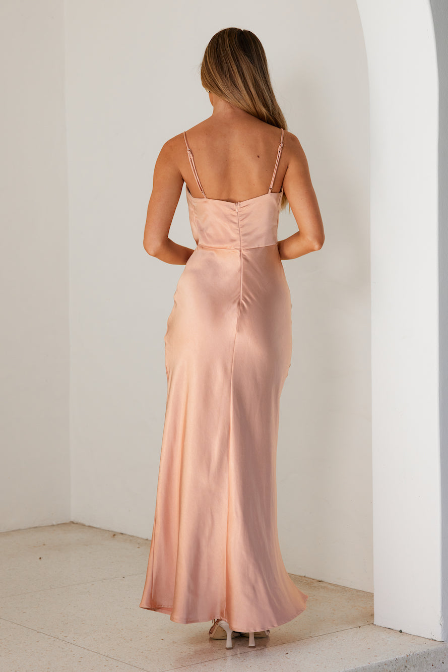 Events Of Class Satin Maxi Dress Peach