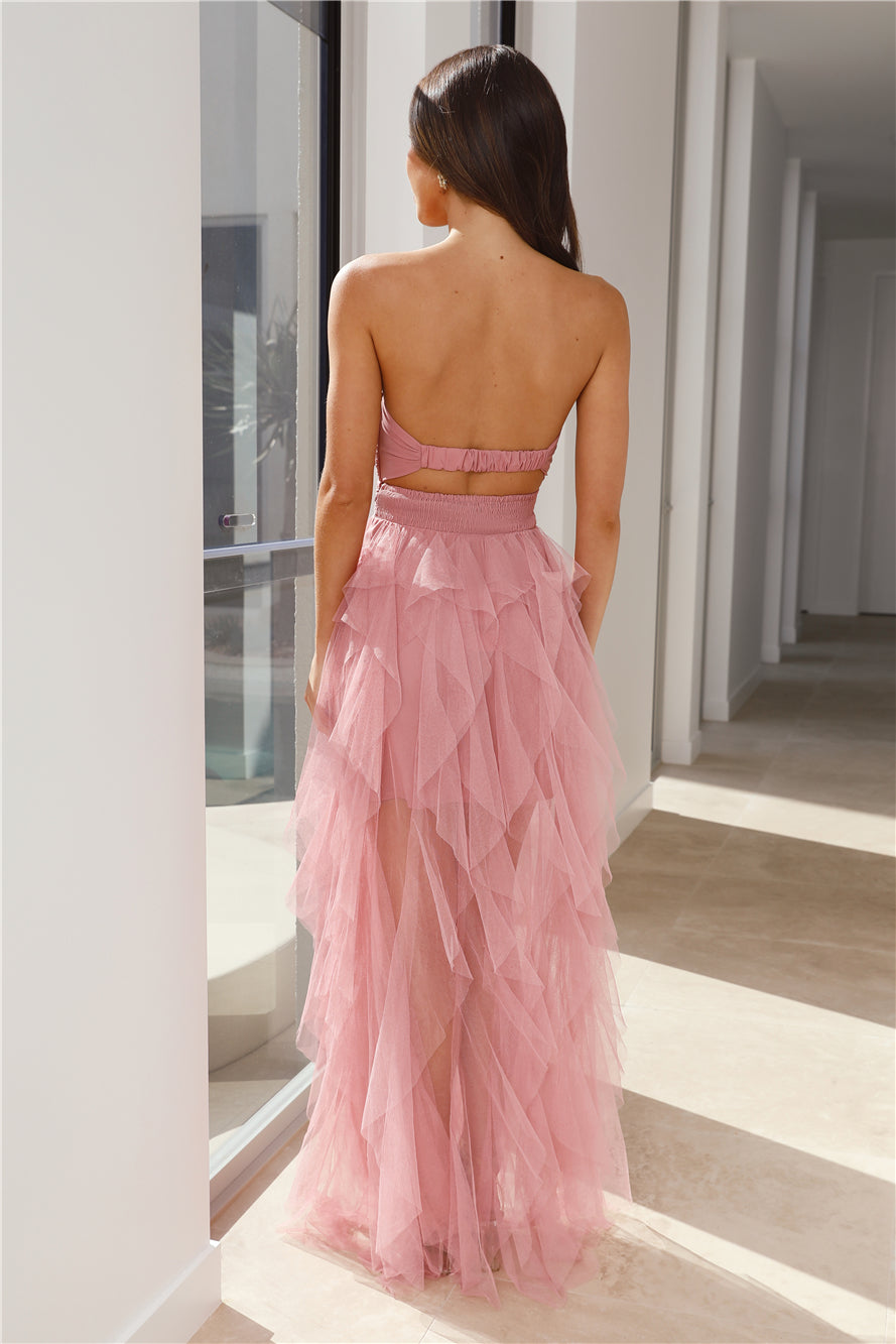 In Her Fairytale Tulle Strapless Maxi Dress Pink