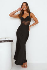 Going Out To Party Satin Maxi Dress Black