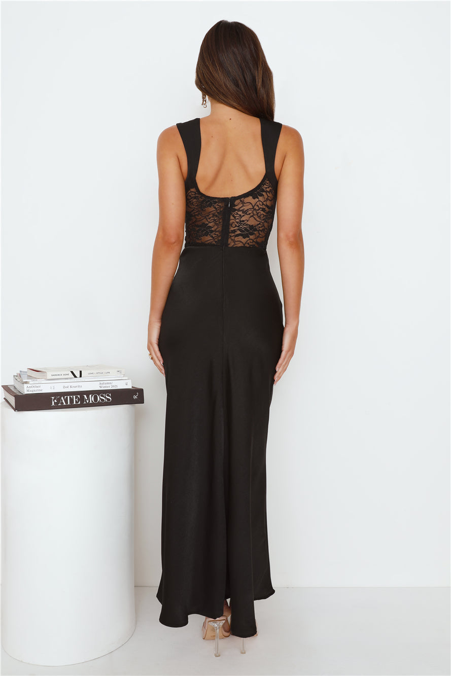 Going Out To Party Satin Maxi Dress Black