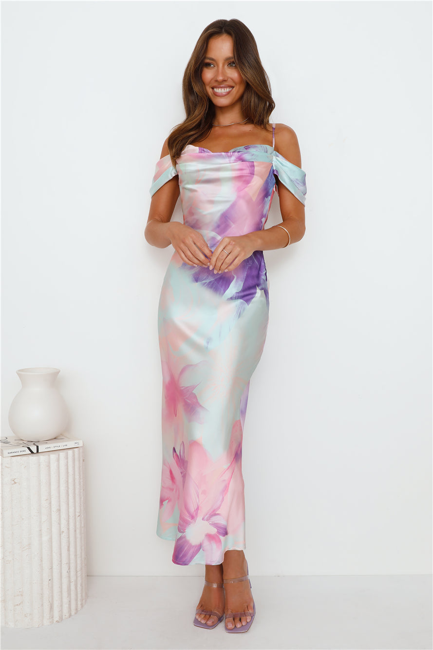 Like And Comment Satin Maxi Dress Print