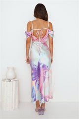 Like And Comment Satin Maxi Dress Print