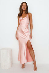 High Class Wedding Satin Maxi Dress Pink